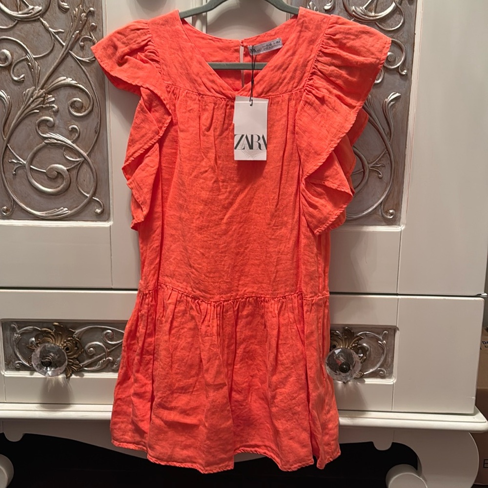 NWT Zara girls ruffle linen dress size 11-12